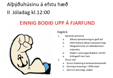 Sjómenn! Takið daginn frá. Aðalfundur sjómannadeildar Verk Vest á Annan Jóladag