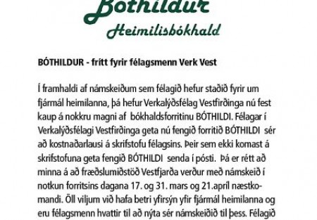 BÓTHILDUR - frítt fyrir félagsmenn Verk Vest